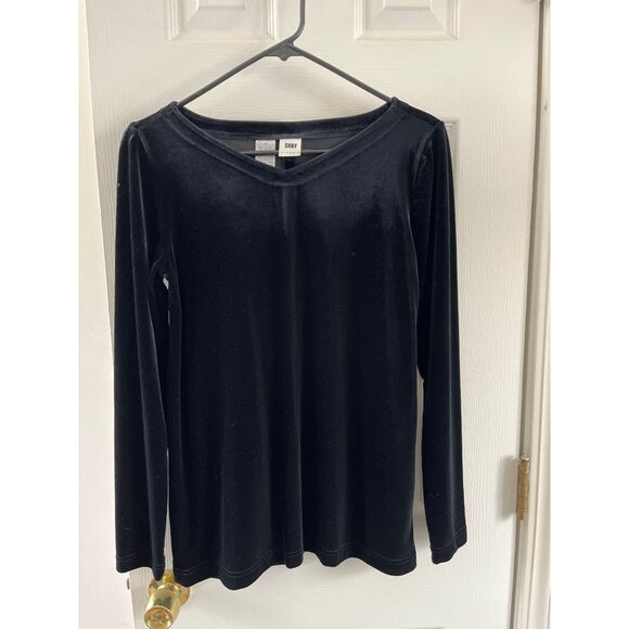 Vtg Donna Karan DKNY CLASSIC Black Velvet Long Sleeve Women's Blouse - Picture 1 of 4